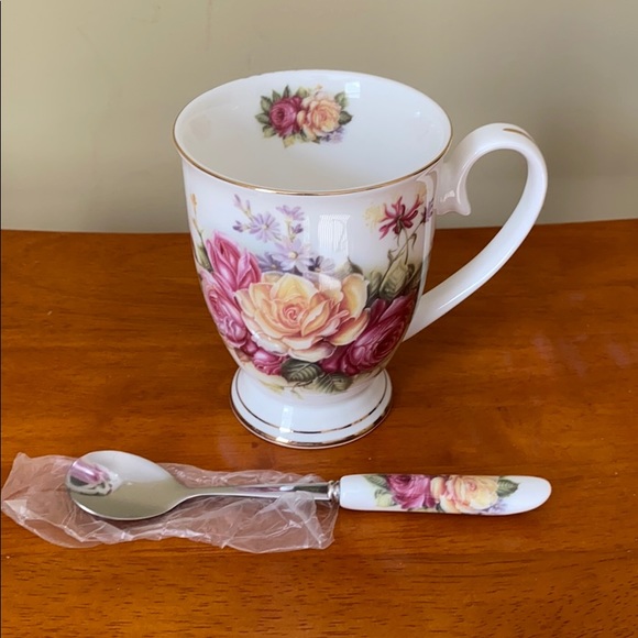 Other - Floral Porcelain Teacup and Spoon